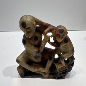 Vintage Chinese Soapstone Sculpture of Two Monkeys