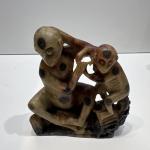 Vintage Chinese Soapstone Sculpture of Two Monkeys