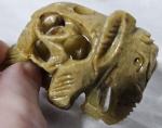 Vintage Soapstone Mother Elephant with Baby Carving