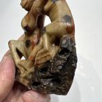 Vintage Chinese Soapstone Sculpture of Two Monkeys
