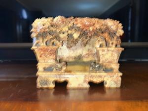 Floral Motif Soapstone Cigarette and Match Holder