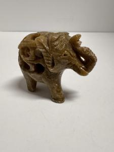 Hand-Carved Vintage Soapstone Elephant and Baby