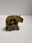 Hand-Carved Vintage Soapstone Elephant and Baby