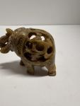Hand-Carved Vintage Soapstone Elephant and Baby