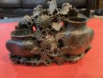 Hand Carved Chinese Soapstone Floral Mountain Sculpture