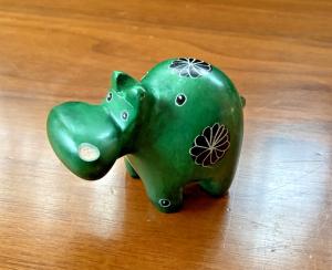 Green Soapstone Hippo Figurine, 3” x 1.5”