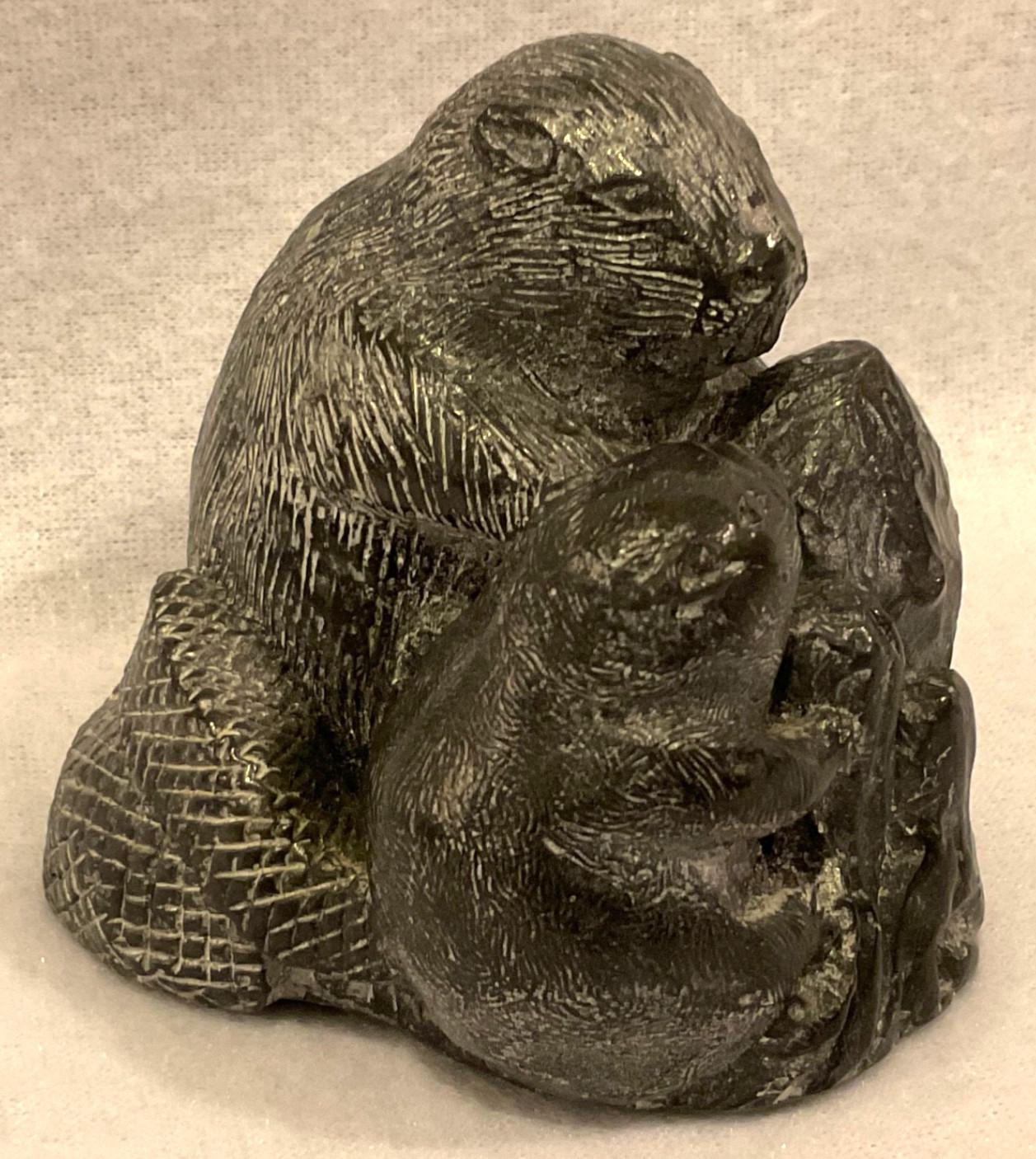 Black Soapstone Carved Wolf Sculpture from Canada