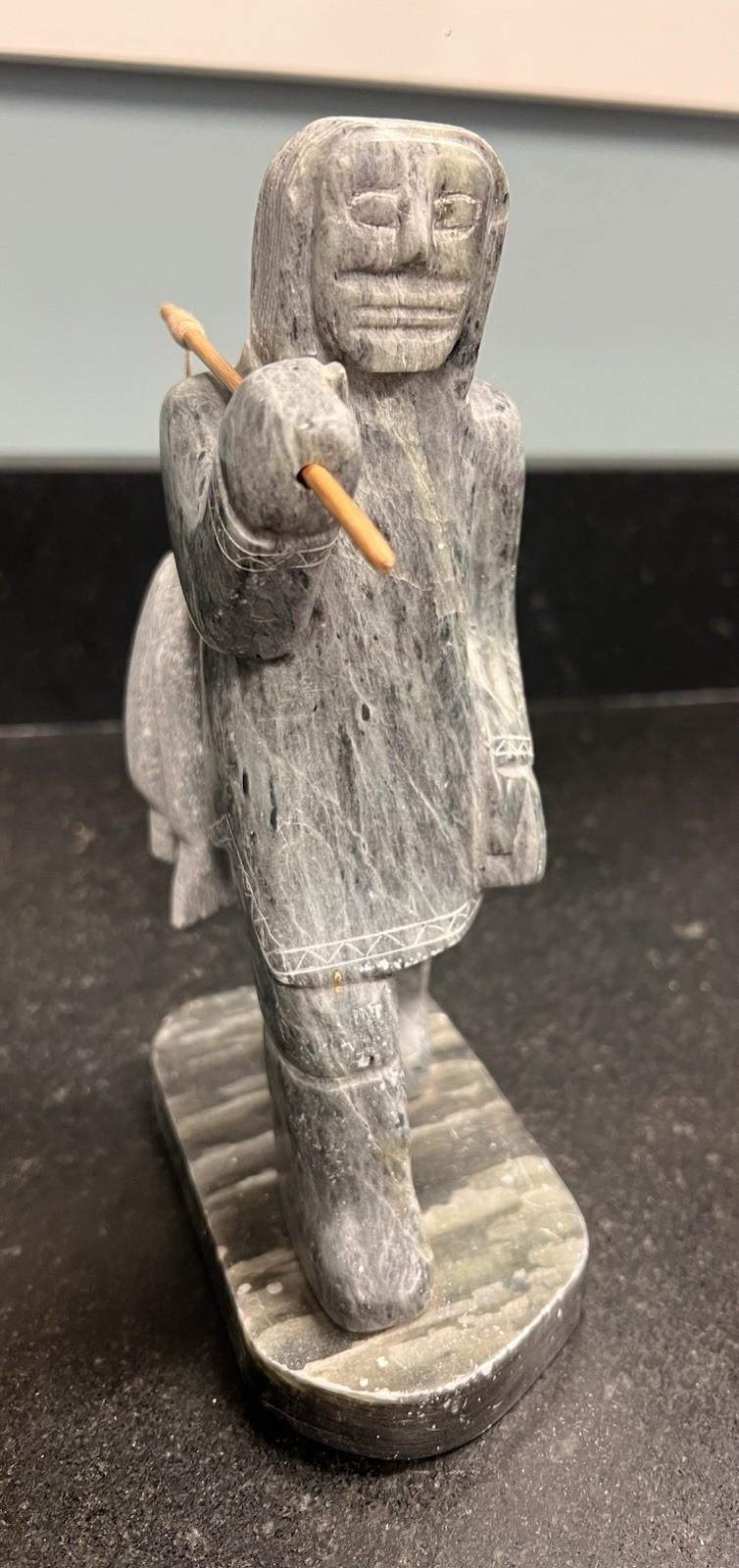 Inuit Ice Fisherman Soapstone Carving by Herb