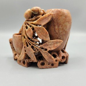Floral Design Hand Carved Soapstone Brush Pot