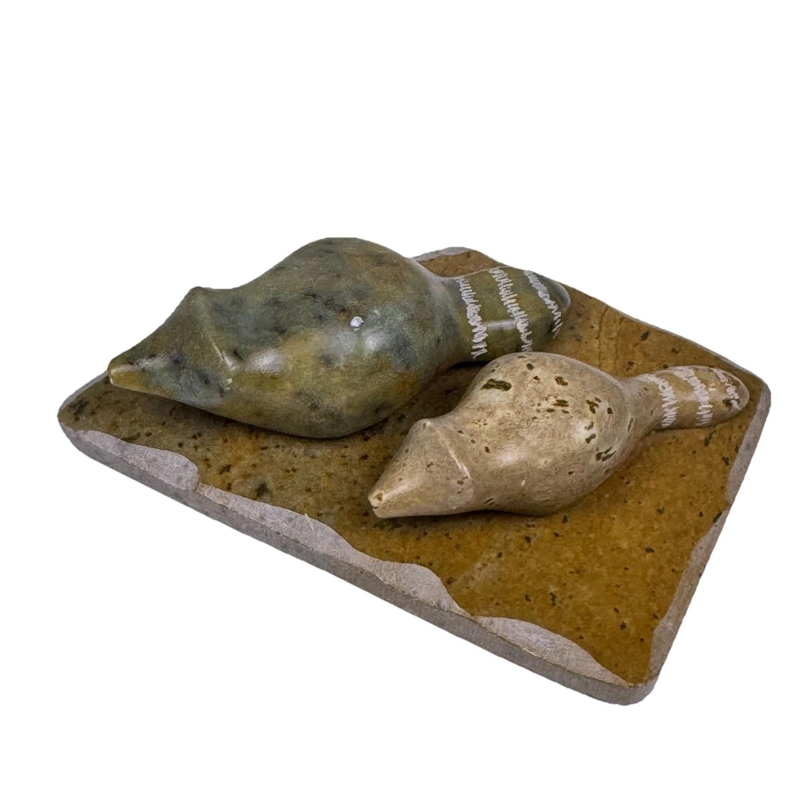 Soapstone Raccoon Pair - Hand Carved Art