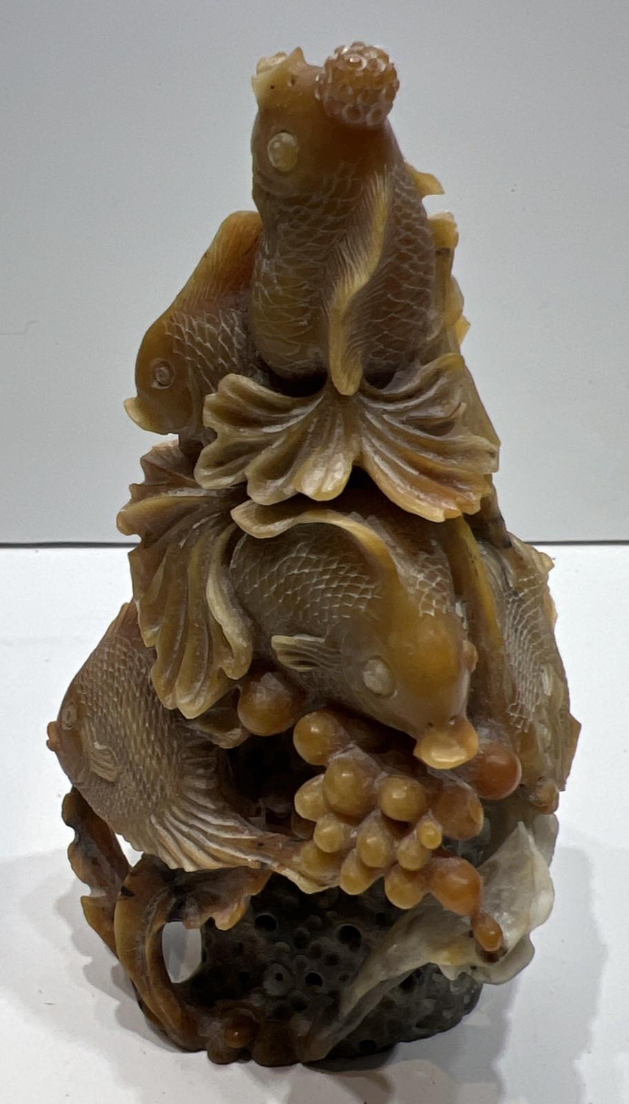 Shoushan Soapstone Koi Fish Coral Carving