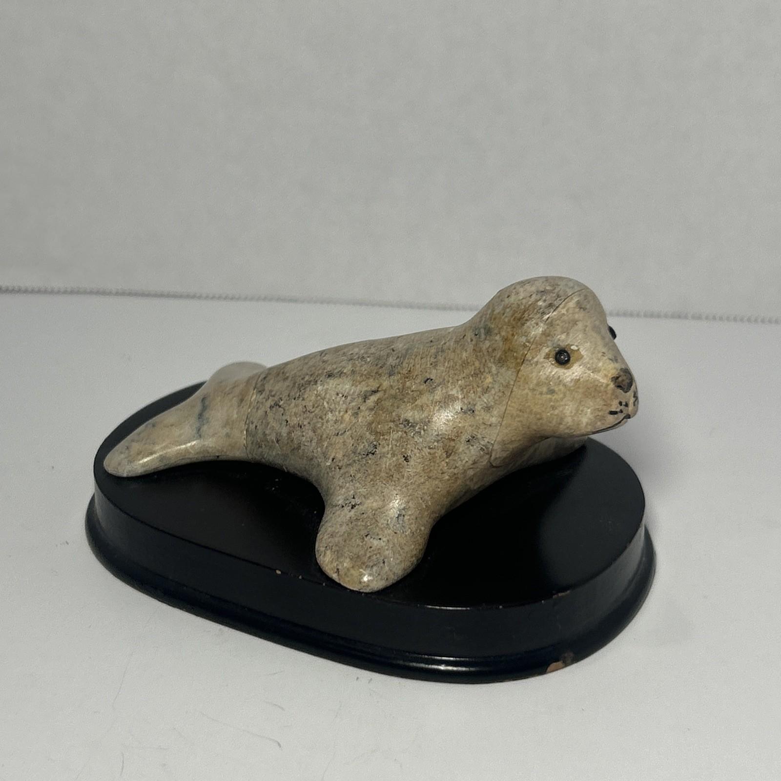 Inuit Seal Soapstone Sculpture with Base, 3.5”