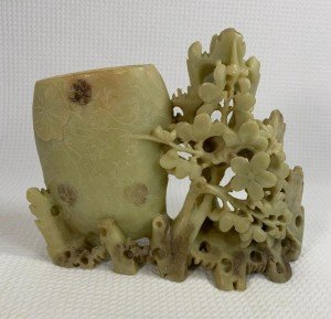 Hand-Carved Chinese Soapstone Vase and Pen Holder