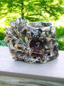 Vintage Chinese Soapstone Carving Vase, Brown & Beige