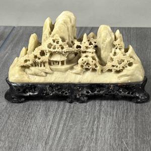 Hand Carved Vintage Soapstone Landscape Scene