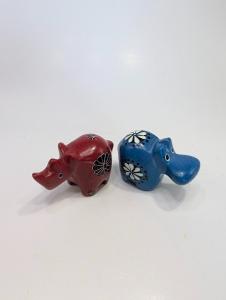 Colorful Soapstone Hippo and Rhino Set