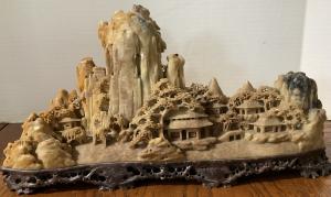 Mountain Landscape Soapstone Carving with Temples