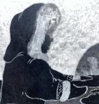 Hand-Carved Soapstone Inuit Eskimo with Bear Cub