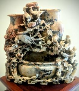 Antique Triple Vase Soapstone Carving, Late Qing Dynasty