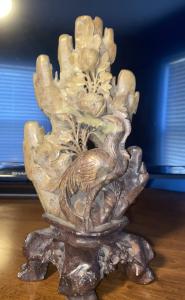 Hand-Carved Vintage Chinese Soapstone Phoenix & Flowers