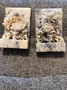 Chinese Hand Carved Soapstone Floral Bookends