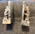 Chinese Hand Carved Soapstone Floral Bookends