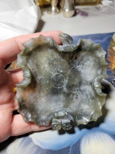 Hand-Carved Dark Green Soapstone Lotus Leaf Dish