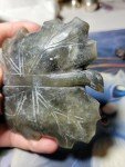 Hand-Carved Dark Green Soapstone Lotus Leaf Dish