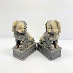 Chinese Hand-Carved Foo Dog Soapstone Statues Pair