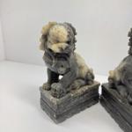 Chinese Hand-Carved Foo Dog Soapstone Statues Pair