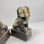 Chinese Hand-Carved Foo Dog Soapstone Statues Pair
