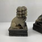 Chinese Hand-Carved Foo Dog Soapstone Statues Pair