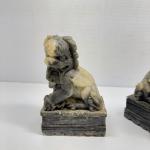 Chinese Hand-Carved Foo Dog Soapstone Statues Pair