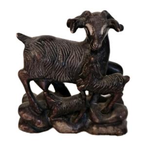 Hand Carved Soapstone Goat Family Figurine