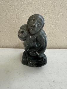 Inuit Soapstone Carving of Man and Walrus