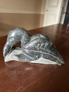 Inuit Soapstone Loon Carving with Syllabics