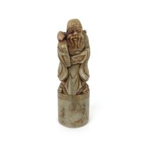Vintage Chinese Soapstone Carving: Man with Ruyi
