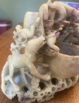 Vintage Soapstone Carving Vase with Dogs & Birds