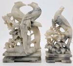 Chinese Hand Carved Soapstone Bird Sculptures Pair