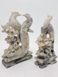 Chinese Hand Carved Soapstone Bird Sculptures Pair