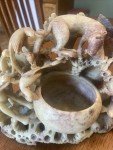 Vintage Soapstone Carving Vase with Dogs & Birds