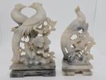 Chinese Hand Carved Soapstone Bird Sculptures Pair