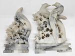 Chinese Hand Carved Soapstone Bird Sculptures Pair