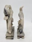Chinese Hand Carved Soapstone Bird Sculptures Pair