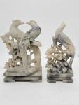 Chinese Hand Carved Soapstone Bird Sculptures Pair