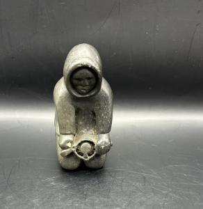 Inuit Hand Carved Soapstone Figurine - 3.5”