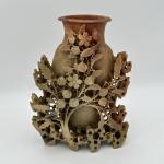 Vintage Soapstone Vase with Bird Design, 10.75