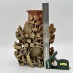 Vintage Soapstone Vase with Bird Design, 10.75