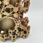 Vintage Soapstone Vase with Bird Design, 10.75