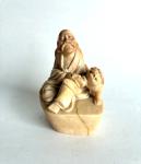 Chinese Soapstone Sage Scholar with Foo Dog Figurine